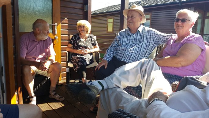 George, Carole, Jeff, Marilyn and Dave's legs. caravan in Richmond